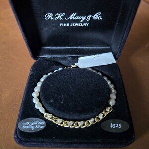 R H Macy & Co Pearl Bracelet 14K Gold over Sterling Silver NWT